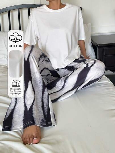 Dazy Plus 大码舒适纯色短袖上衣和裤子睡衣套装，夏季