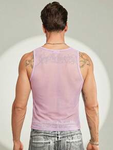 FeverCity Camiseta de tirantes transparente y sexy para fiesta y club para hombres - Morado - Ver 2