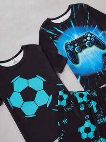 男童新款极简主义电子游戏和足球夜光修身舒适休闲四件套家居服，春夏款 - 彩色 - 查看 6