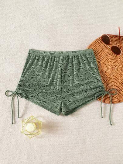 Swim Vcay Vestido de playa con cordón lateral a cuadros verdes para mujer, /verano 2026