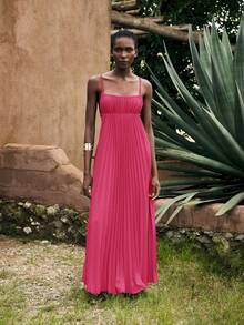 Maija 女士夏季度假连衣裙，简约无袖纯色波西米亚风沙滩裙，适合春夏季节穿着 - 玫紅色 - 查看 9