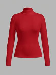 Fluxe 秋冬季基础款高领修身长袖纯色女式上衣，升级保暖内衬面料，时尚休闲舒适，百搭不臃肿 - 紅色 - 查看 5