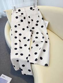 GlowEve Women's Casual Polka Dot Print Wide Leg Jeans - White - View 2