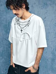 ROMWE MEN Street Life Men's Casual Printed Graphic Short Sleeve T-Shirt, Summer - White - View 5