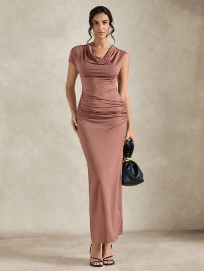 Briarwyn Women's Fashion Solid Color Pleated Ruched Collar Dress Women Dresses Elegant Classic Womens Dress Formal Wear Wrap Dress Wedding Guest Ycv9w Discount Code For Woman Dress