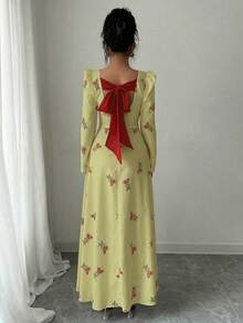 Modelyn Đầm dài ôm dáng dệt in họa tiết dành cho nữ - màu xanh lá - Xem 2