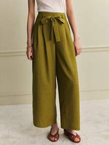 Écloséra New Women's Fashion Casual Military Green Straight Leg High Waist Loose Fit Pants With Tie Waist, Spring/Summer Suit Pants, Wide Leg Trousers - Army Green - View 4