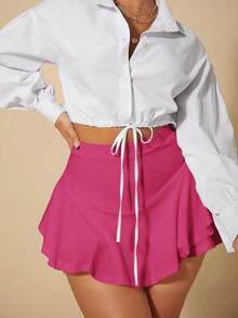 SHEIN SXY Summer High Waist Ruffle Hem Skort - Hot Pink - View 5