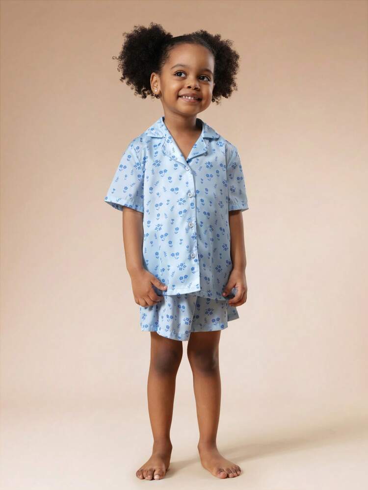 Floral Print Button Front Pajama Set