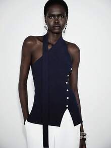 SHEIN Luminelle Shoulder Strap Knit Camisole Top For Women, Summer New Design - Blue - View 5