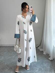 Yasmyna 女士宽松印花长袖阿拉伯风格连衣裙 - 彩色 - 查看 3