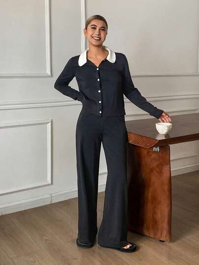 DAZY 撞色针织女式睡衣套装