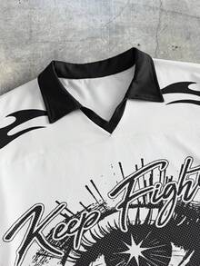 AXEPEAK Camisa polo casual de hombre con cuello vuelto, estampado de letras y ojos, para verano - Blanco - Ver 4