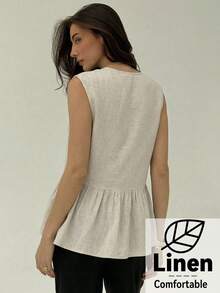 Aloruh 女士春夏新款亚麻西装外套，深V领设计，优雅休闲女士西装背心，夏季女装，夏季服装，夏季穿搭，夏季度假装，夏季上衣，夏季上衣，女士夏季上衣，女士衬衫，女士衬衫，优雅女士衬衫，夏季穿搭，女士夏季穿搭，女士休闲装，女士夏季穿搭，女士夏季上衣，女士上衣和衬衫，女士春季穿搭，女士最新款上衣，女士荷叶边上衣，女士亚麻上衣，女士荷叶边衬衫，女士休闲装，优雅 - 杏色 - 查看 2