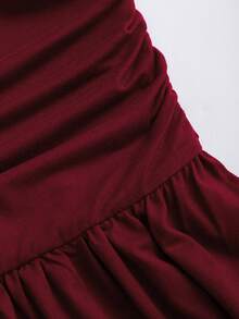 Sweetra Women's Sexy Lace Patchwork Ruffle Jumpsuit With Wide Leg - Burgundy - View 5