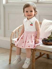 Souflis Souflis 2pcs/Set Baby Girl Spring&Summer Casual Style Bowknot-Shape Embroidery Sleeveless Top&Short Pleated Skirt - Multicolor - View 4