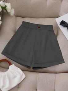 DreamSkyne Plus Size Women Casual Minimalist Shorts Suit - Dark Grey - View 5