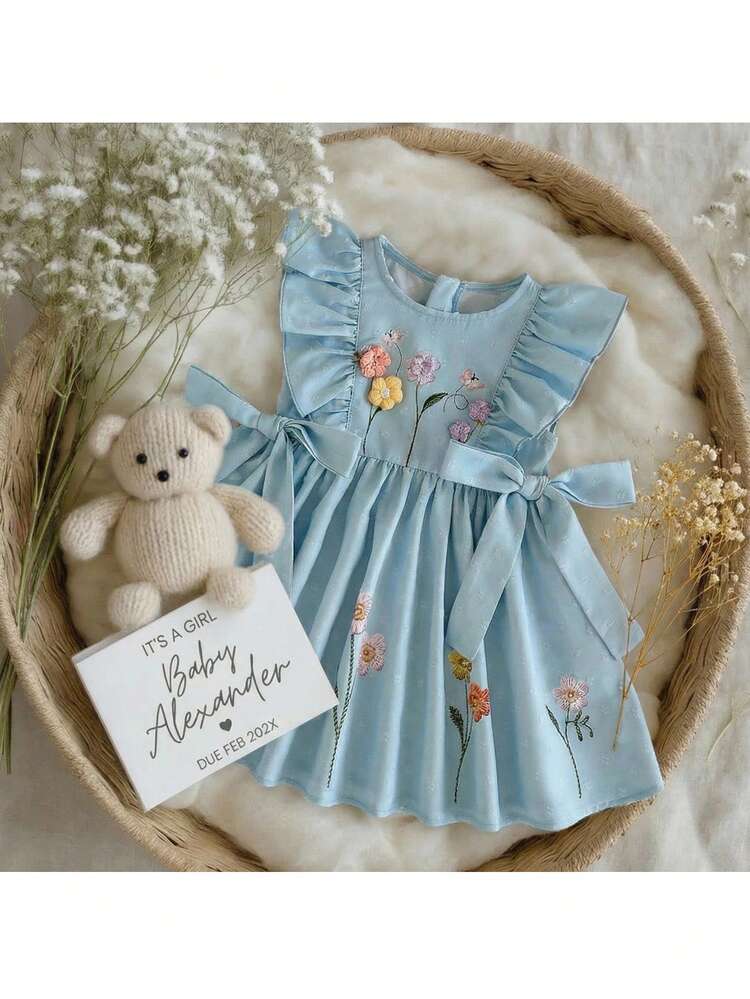 dusty blue infant dress Baby Girl Embroidery Floral Dress in Dusty Blue 12/18mos Bodysuit/Dress