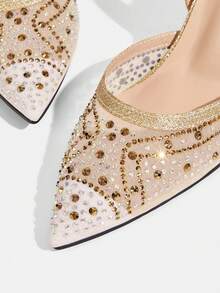 CUCCOO TILAWA 优雅女士尖头搭扣细高跟鞋 - 时尚性感水钻网眼透气别致百搭女士高跟鞋 - 适合婚礼、晚宴、派对和舞会 - 金色 - 查看 5