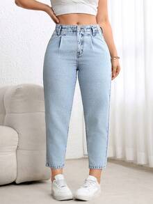 EMERY ROSE Plus Size Women's Casual Denim Tapered Pants, Non-Stretch, Discounted - Light Wash - View 7
