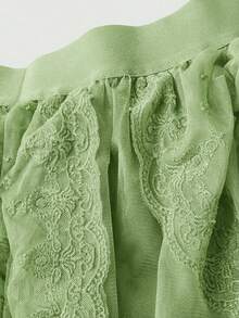 SHEIN MOD Green Lace Mesh Ruffle Hem Gothic Style Mini Skirt - Green - View 7