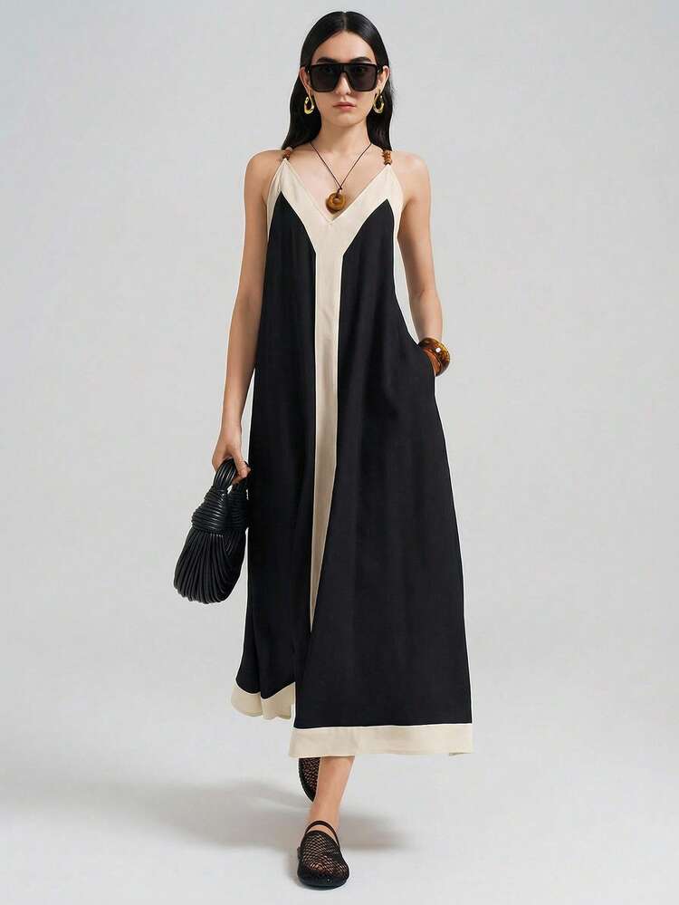 Women's Colorblock Sleeveless Dress, Suitable For Urban Commute, Business, Casual, Vacation, Beach, Wedding Guest, Elegant