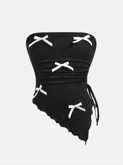 Girlism Tween Girls Cute & Fashionable Contrast Color Butterfly Decor Fitted Casual Sleeveless Asymmetrical Hem Tank Top