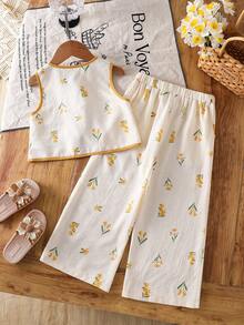 SHEIN 女童碎花系带吊带背心和阔腿裤套装 - 彩色 - 查看 9