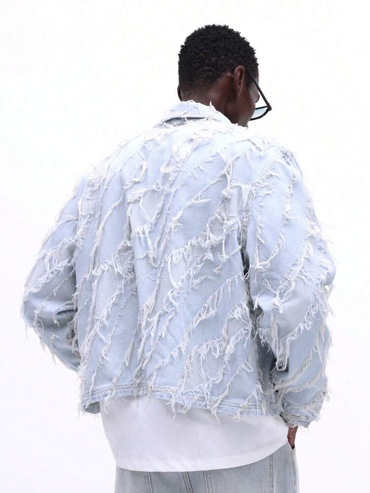 Distressed Denim Shirt With Frayed Details