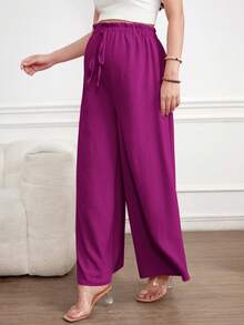 GentleRue Maternity 孕妇纯色抽绳腰带可调节休闲百搭阔腿裤 - 中紫紅色 - 查看 5