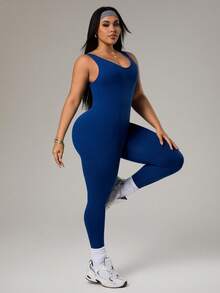 Rhythm Era Plus Size Women Seamless Sleeveless Sports Leggings - Navy Blue - View 4