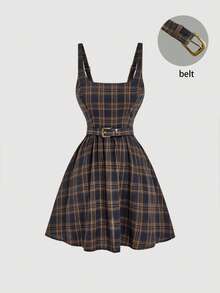 SHEIN MOD 海军蓝格子迷你连衣裙 - 藏蓝色 - 查看 3