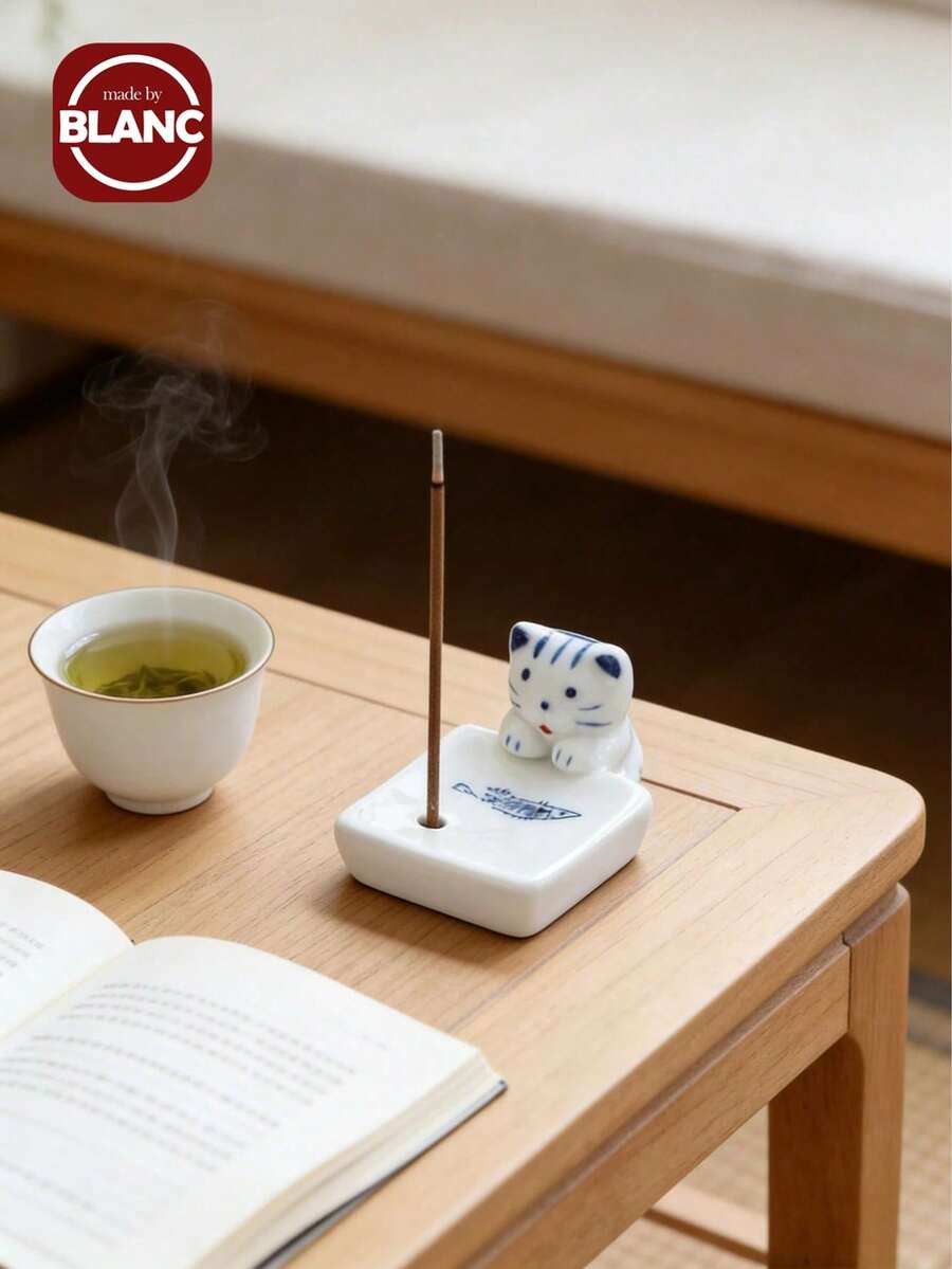 Madebyblanc Ceramic Square Incense Holder With Animal - Cute Rabbit & Cat Incense Burner For Sticks, Mini Zen Home Desk Decor, Creative Aromatherapy Gift For Pet Lovers,Square Ceramic Incense Holder - Cute Animal (Rabbit, Cat) Incense Stick Burner - Multicolor - View 1