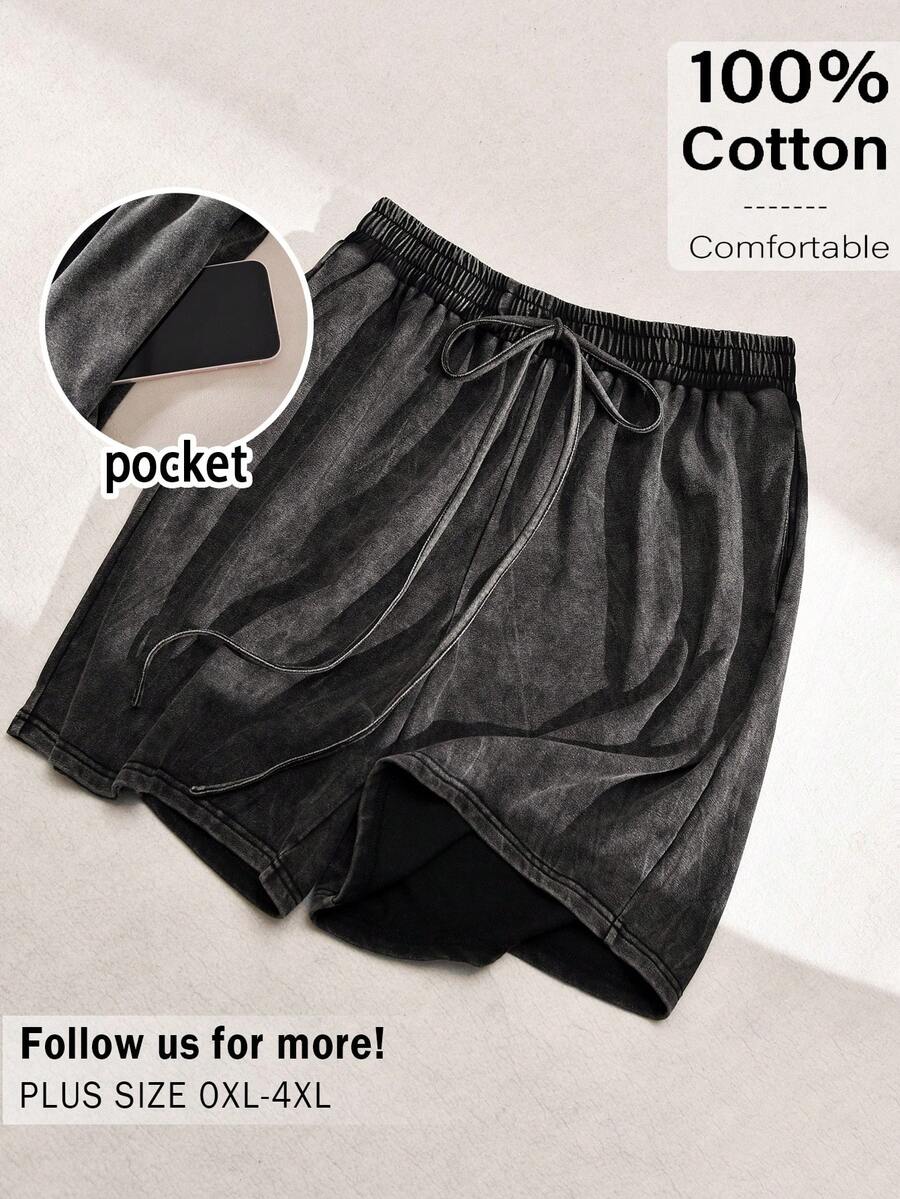 CosyJoli 大码女士休闲百慕大短裤，宽松舒适，适合春夏穿着。这款舒适柔软的休闲短裤带有口袋，是春夏外出和海滩度假的理想之选。 - 黑色 - 查看 1