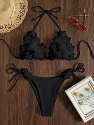 Swim Mod Damskie, jednokolorowe, seksowne bikini z wiązaniem na szyi, na letnią plażę