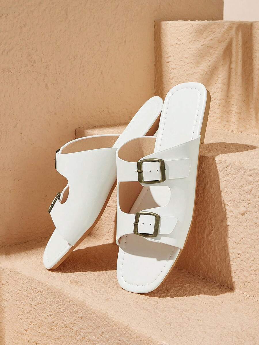 HighSole 女士平底凉鞋 舒适搭扣套脚凉鞋 - 白色 - 查看 1