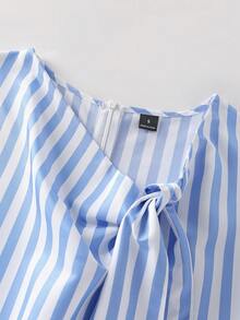 Franclia Holidaya Women's Elegant Blue And White Stripe Maxi Dress,Summer Casual Vacation Holiday Coastal Beach Short Sleeve Bow Pocket Loose Gowns Cover Ups - Blue - View 7