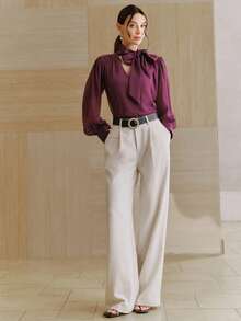 Anewsta 女士优雅V领紫色雪纺衬衫，适合工作和约会穿着 - 紫色 - 查看 6