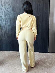Vassilux Women's Butter Yellow Fleece V-Neck Jacket And Pants Set, Y2k Clothes ,Fall Clothes For Women,Streetwear - Light Yellow - View 2