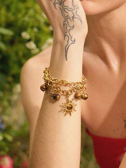 Glisma 女士链式手链，复古风，服饰，优雅，金属质感，复古，精致，适合妈妈/女士/女孩/母亲，宝石，心形，情人节，金色，复活节，旅行/海滩/度假，波西米亚风，颓废风