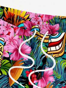 Manfinity RSRT Men's Tropical Mask Print Shorts, Minimalist & Fashionable, Suitable For Summer - Multicolor - View 4