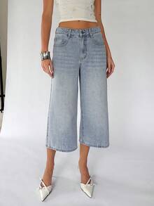 SHEIN TRNDY Quần jeans ống lửng 7/8, cạp thấp, kiểu dáng thời trang, dáng casual, có túi xéo, đã qua xử lý giặt. - Rửa nhẹ - Xem 4
