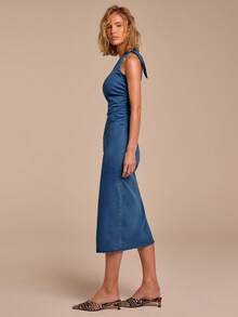 COSMINA Women's Denim Dress, Asymmetrical Shoulder Collar, Blue Denim Dress, Summer Outfit For Women, Summer Vacation Women's Denim Dress, Casual Daily Wear, Women's Relaxed Denim Dress - Blue - View 5