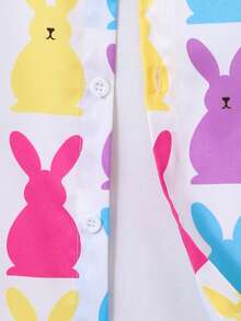 SHEIN Tween Boy Casual Cartoon Rabbit Print Short Sleeve Single-Breasted Gentleman Shirt - Multicolor - View 5