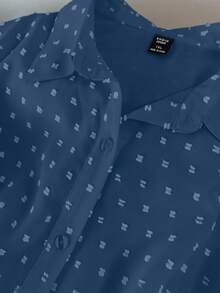 GlowEve CURVE Plus Size Summer Casual Solid Color Textured Shirt - Blue - View 3