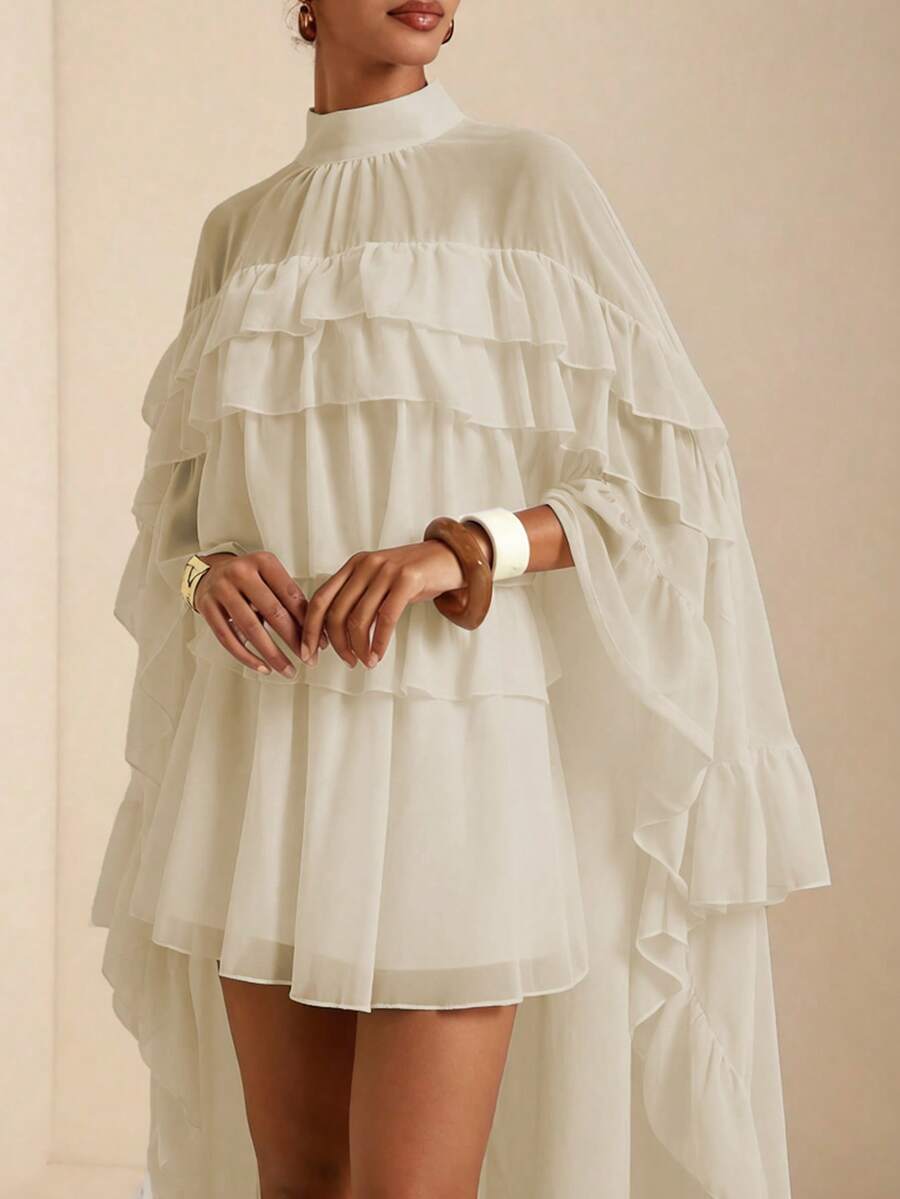 SHEIN Veneréa Women's Retro Elegant Ruffled Collar Blouse - Apricot - View 1