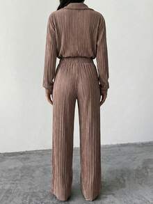 EURMUSE Lapel Neck Drop Shoulder Shirt & Pants - Dusty Pink - View 2