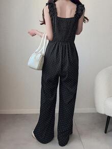 FRIFUL Bộ áo liền quần nữ chấm bi xếp ly bồng bềnh, thích hợp mặc hàng ngày, đi nghỉ mát và du lịch. - màu đen - Xem 2