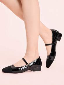 CUCCOO DOLLMOD Retro Square Head Splicing Mary Jane Shoes Women's French One-Word Buckle With Velvet Temperament Thick Heel Commuter High Heel Single Shoes Women - Black - View 5