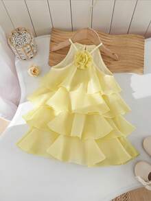 Babygirl Cute & Elegant Yellow Ruffle Floral Sleeveless Dress Spring Baby Dresses Vestidos Elegantes Para Fiesta - Black - View 5